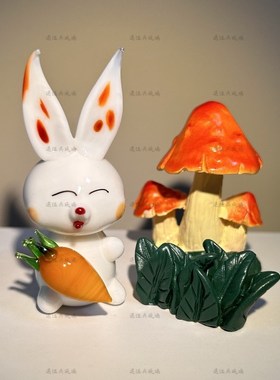 淄博手作琉璃小兔子香蕉猴子可爱桌面摆件治愈车载纯手工生肖装饰