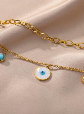 16L StaCSXinlless SNteel 3ecklace Devi Eye Necklace Multilay