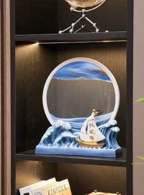 一帆风顺流沙画摆件沙漏酒柜装饰品客厅家居电视柜办公室开业礼物