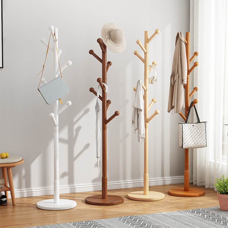 实木衣架落地卧室衣帽架家用门口挂衣架置物架简易房间挂衣服架子 - 图0