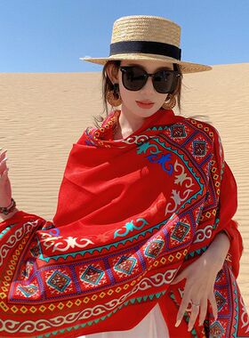民族风大披肩女西藏旅游拍照薄款