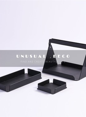 现代简约欧式皮革手提蓝拼色托盘客厅餐厅书房样板间桌面收纳摆件