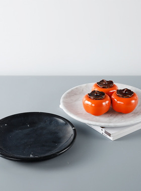 现代简约大理石黑白圆形托盘软装摆设样板房茶几客厅桌面轻奢摆件