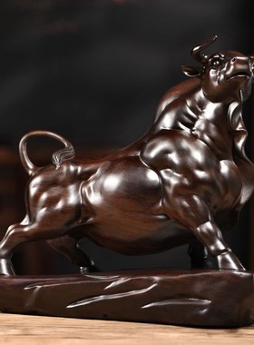 实木雕刻牛摆件生肖花梨木牛黑檀木雕家居客厅装饰开业红木工艺品