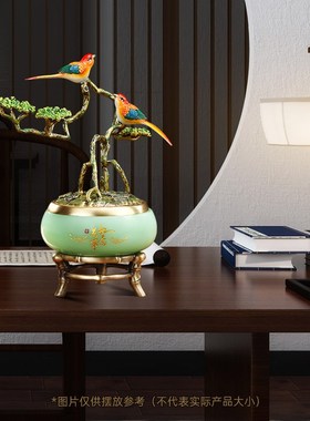 喜上眉梢铜喜鹊摆件聚宝盆客厅玄关酒柜简约大气装饰新家乔迁礼品