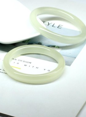 手镯圆条青白玉款女玉镯子玉石天然和田阿富汗玉镯羊脂新疆细美人