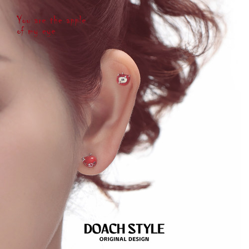 DOACH 纯银苹果耳钉原创设计高级感甜酷耳环小众新款养耳洞耳饰 - 图0