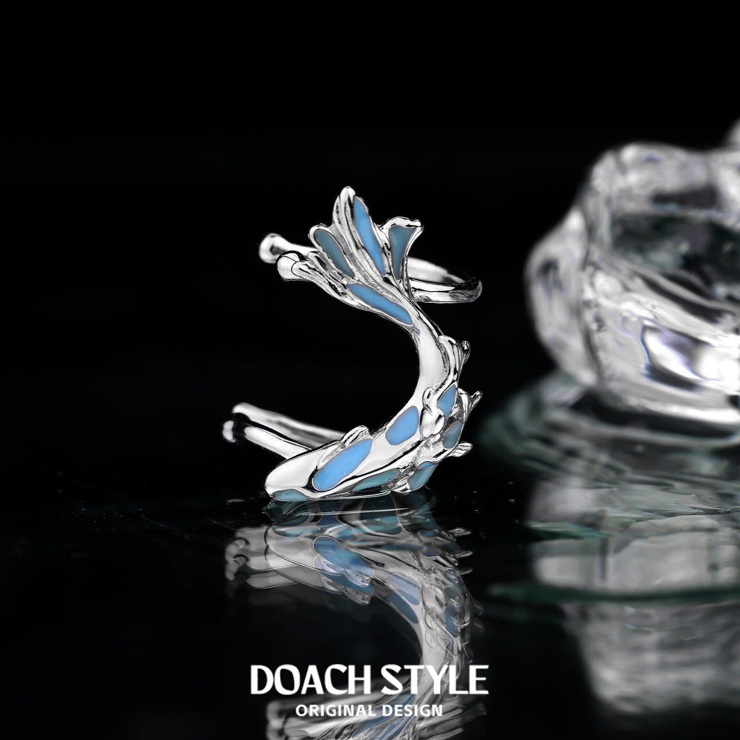 DOACH 原创纯银海域蓝小鱼耳骨夹无耳洞耳饰高级感小众甜酷风耳环,淘宝优惠券,粉丝福利购,淘宝优惠卷