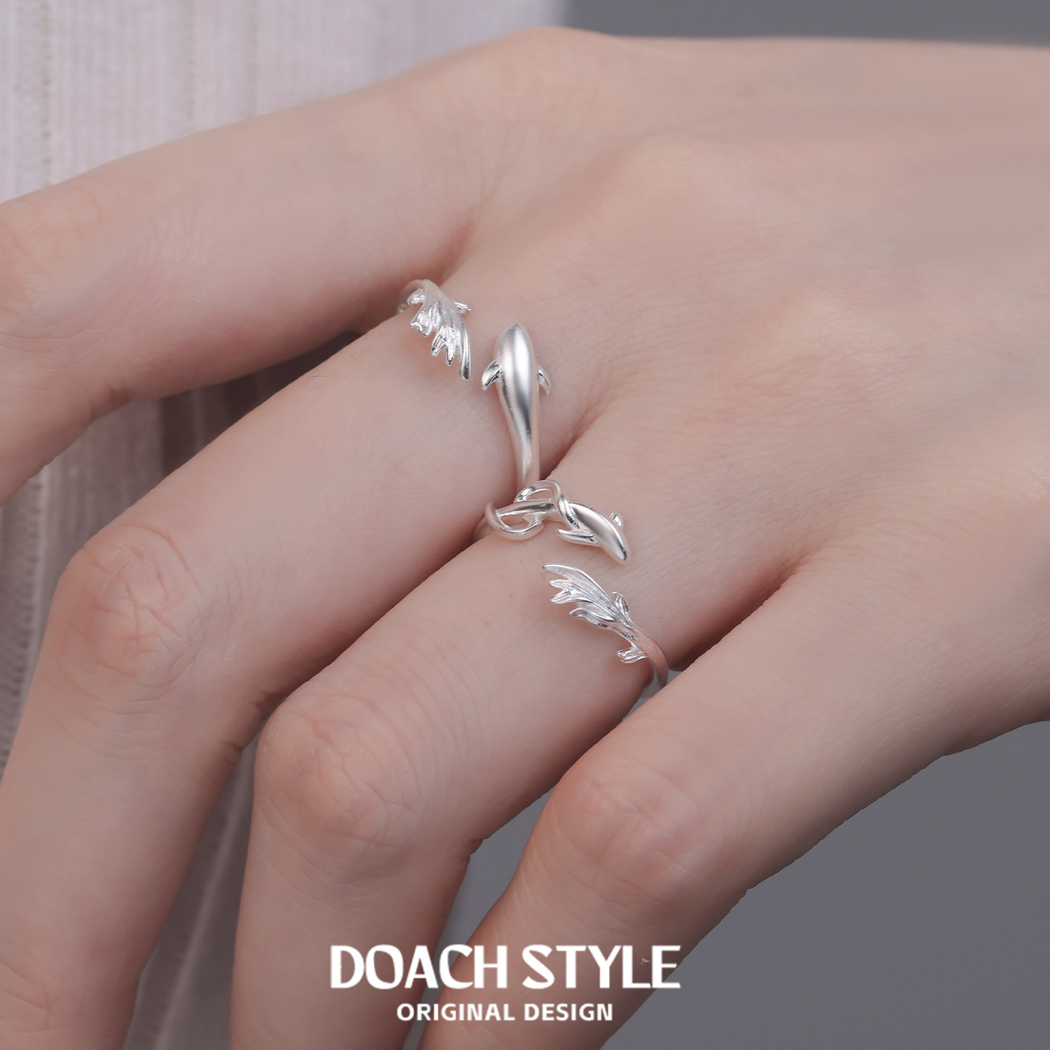 S925 sterling silver fish couple ring cool feeling ring