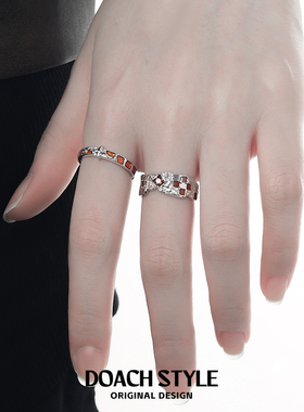 棋盘格情侣对戒S925纯银高级感