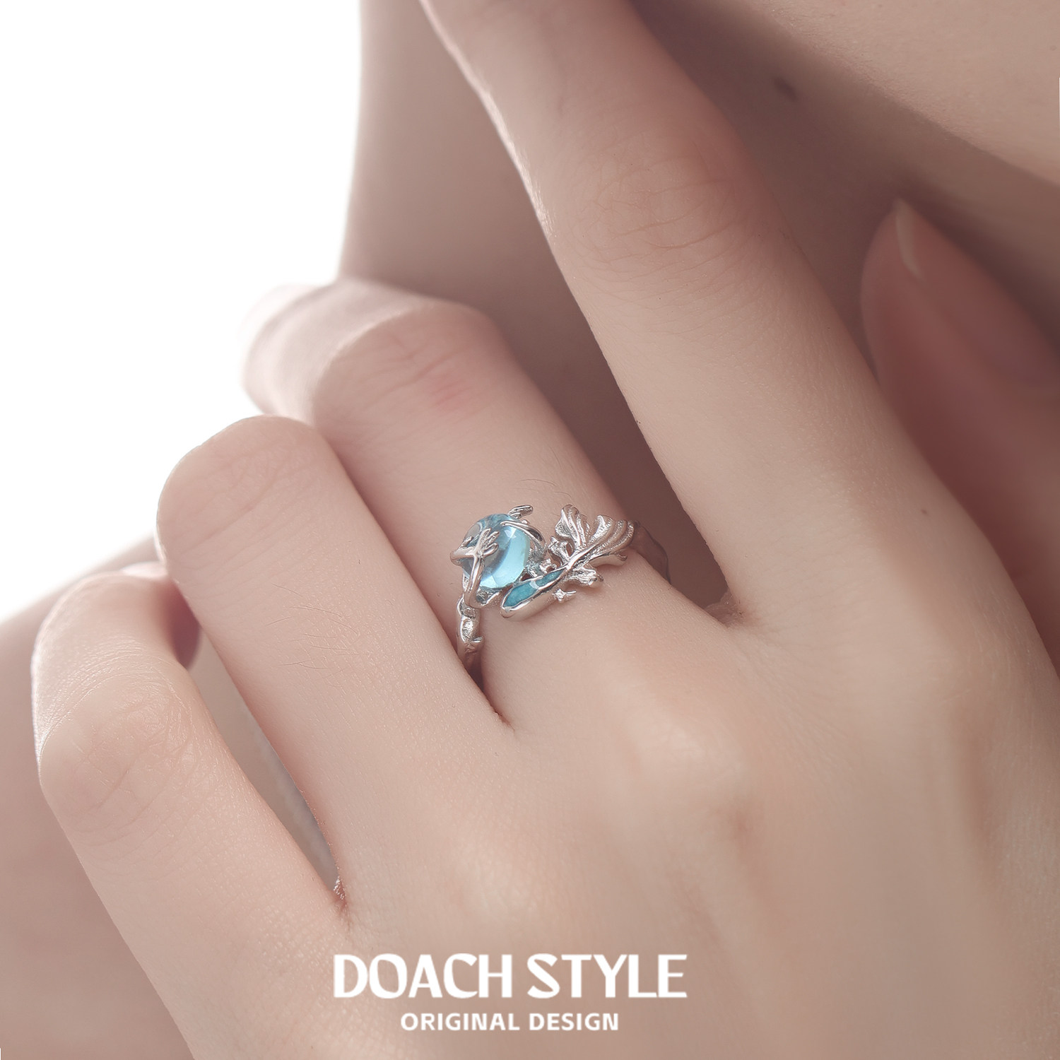 DOACH 原创设计灵蓝鱼戒指S925纯银不掉色小众高级鱼形开口食指戒,淘宝优惠券,粉丝福利购,淘宝优惠卷