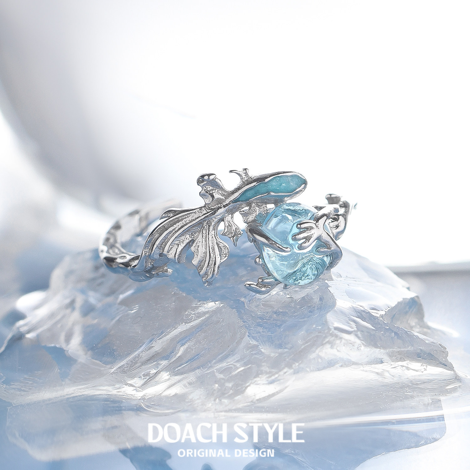 DOACH 原创设计灵蓝鱼戒指S925纯银不掉色小众高级鱼形开口食指戒,淘宝优惠券,粉丝福利购,淘宝优惠卷