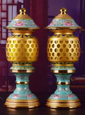 佛具供佛供具配套装珐瑯彩香炉果盘圣水杯长明灯花瓶室内覆古包邮