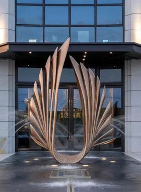 不锈钢凤尾雕塑大型定制户外发光凤凰抽象水景异形羽翼景观翅膀