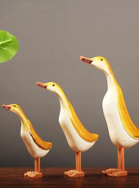 北欧风格鸭子木质动物套三鸭造型工艺品 家居装饰摆件创意礼物