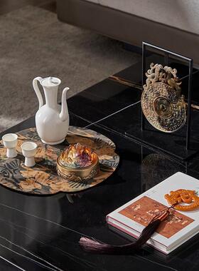 繁花Art 新中式样板间客厅电视柜玉璧摆件覆古书房书桌书柜装饰品