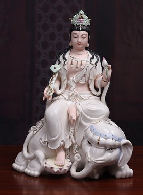 速发家语阁德化陶瓷文殊菩萨普贤菩萨菩像佛用供奉本命佛神像摆件