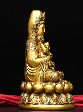 速发纯铜送子观音子萨家用供奉求菩坐莲五子观世音佛像保平安铜像