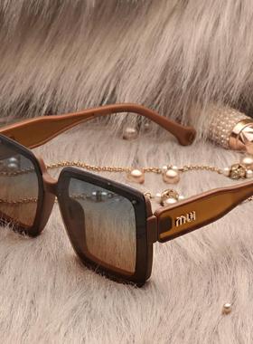 网红太阳眼镜潮个性星空高级感偏光太阳镜女圆脸方形开 车驾驶抗U