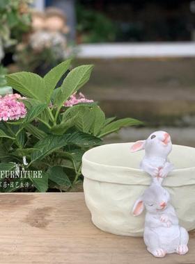 口袋小兔子收纳花器多肉花盆萌可爱花园装饰桌面摆件创意礼物品
