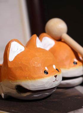 柴犬木鱼敲打解压治愈情绪办公室桌面工位实木摆件可爱装饰品礼物