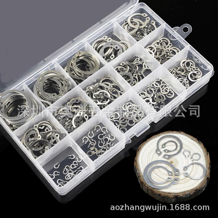 304不锈钢轴用挡圈/卡环/卡簧/垫片/轴卡外卡M3-M25套装共225pcs - 图2