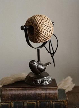 美式复古铸铁工艺小鸟麻绳线整理架摆件线轴花园装饰橱窗陈列道具