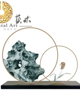 新中式水墨太湖石透明玄关摆件样板房透明摆件小鸟透明圆盘摆件
