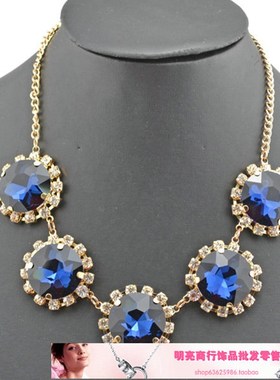 欧美时尚潮流饰品百搭 个性夸张几何水晶宝石合金项链 女锁骨链