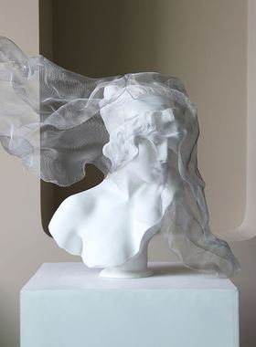 北欧轻奢金色面纱少女雕塑样板间客厅玄关石膏雕像软装艺术品摆件