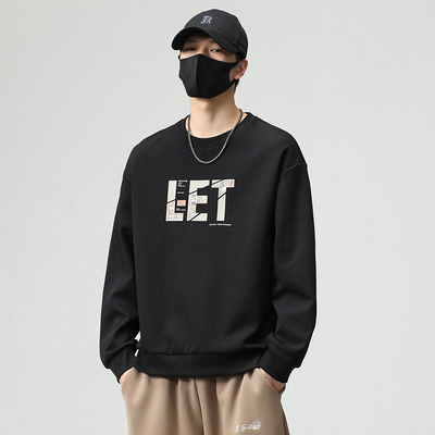 BG卫衣男2024新款秋冬款纯色字母印花潮流印花宽松圆领潮牌上衣