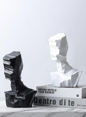 现代北欧极简树脂抽象半身黑白人头人物人像艺术雕塑摆件家居饰品