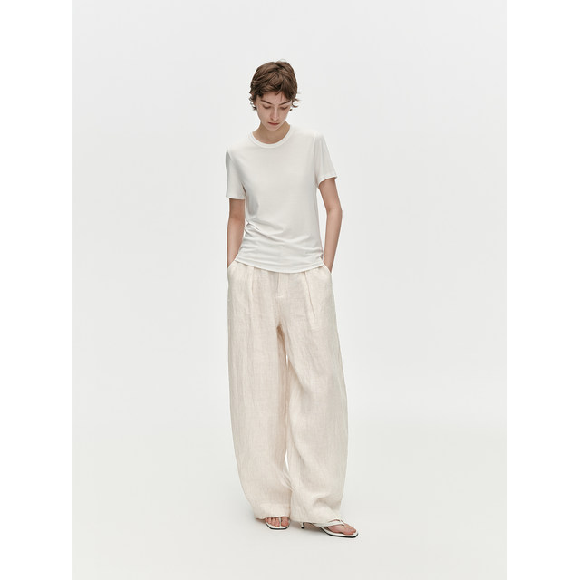 ກາງເກງຫົວ Jiyan Naibei 100 linen yarn-dyed striped straight loose-leg pants pants for women spring and summer casual pants