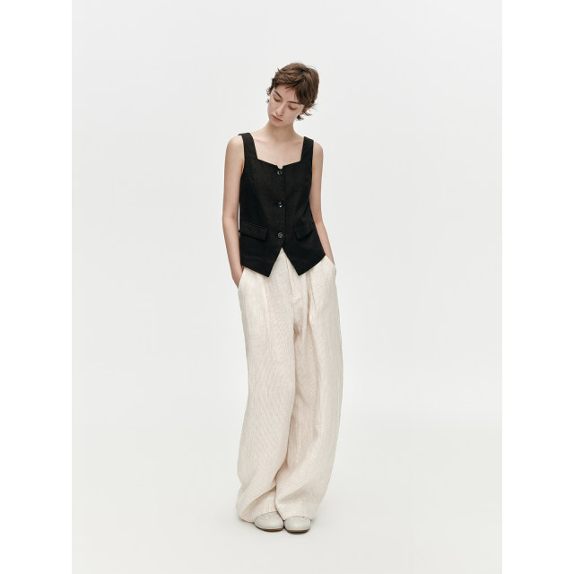 ກາງເກງຫົວ Jiyan Naibei 100 linen yarn-dyed striped straight loose-leg pants pants for women spring and summer casual pants