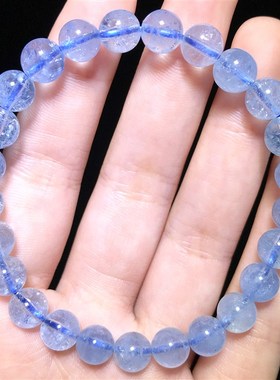 捡漏天然海蓝宝手链冰种糯透石手串定制三圈夏季水晶饰品一物一图