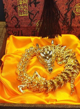 纯黄铜金龙2023摆件手把件绕手双龙戏珠桌面装饰品书柜玄关工艺礼