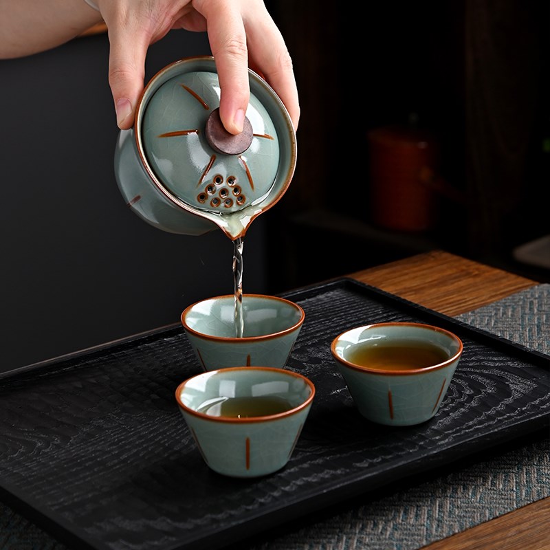 Sufa Drinking Crafts Ru Kiln Portable Travel Tea Set for Camping and Carrying with You Baoshao Tea Equipment for Outdoor Travel