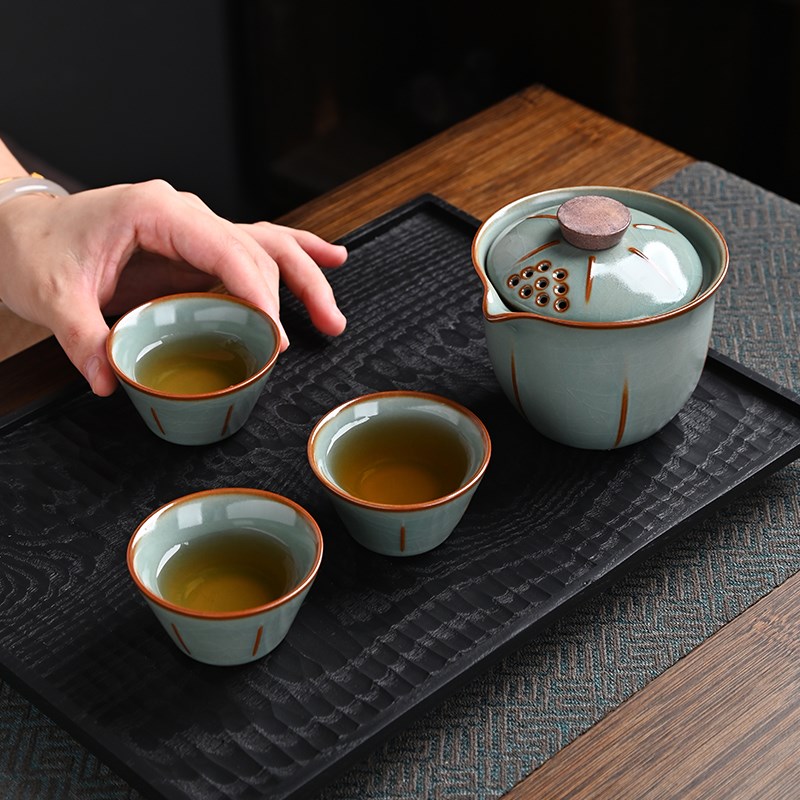 Sufa Drinking Crafts Ru Kiln Portable Travel Tea Set for Camping and Carrying with You Baoshao Tea Equipment for Outdoor Travel