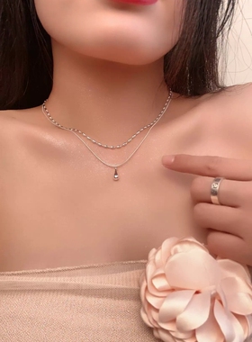 双层水滴项链女简约冷淡风精致优雅S925镀银色锁骨链ins小众百搭