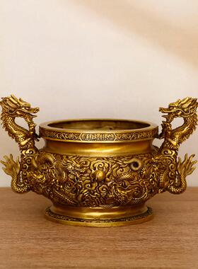铜香炉九龙鼎摆件大号居家用客厅薰炉室内中式佛堂祠堂双龙聚宝盆