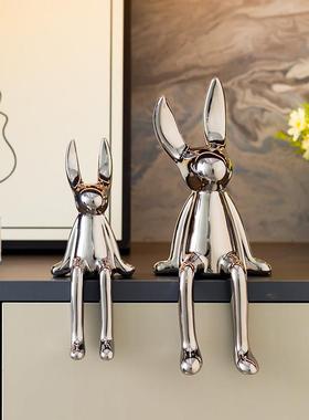 创意坐姿情侣兔子摆件轻奢高档家俱客厅玄关电视柜装饰品送人礼物