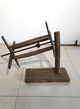 民俗老物件纺线车摆件老式手工织布机配件纺车工具锭杆梭子旧道具