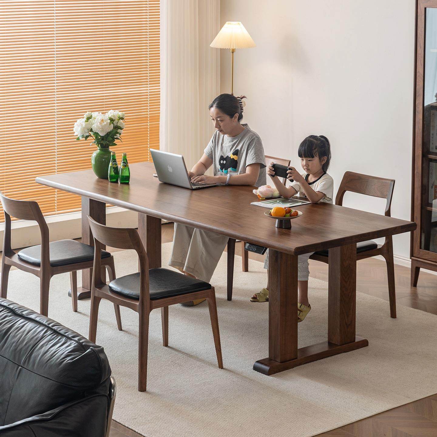 zxx黑胡桃木电动升降餐桌实木四电机客厅长书桌大板桌学习工作台,淘宝优惠券,粉丝福利购,淘宝优惠卷