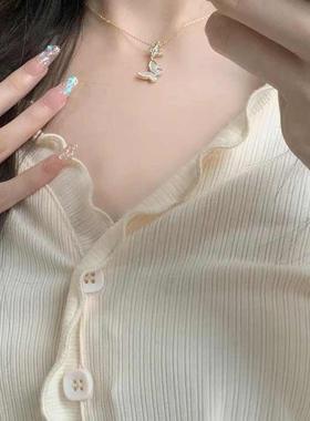 S925纯银贝母蝴蝶项链女款