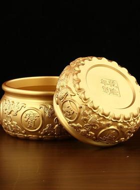 黄铜聚宝盆摆件八福聚宝盆拉丝聚宝盆家用桌面摆件