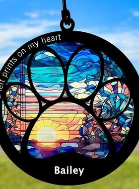 跨境彩色亚克力风景diy月球上狗狗猫咪窗户悬挂纪念礼物节日装饰