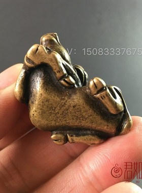 好货纯铜生肖牛铜牛小牛 茶宠铜手把件挂件牛吊坠实心黄铜水牛小