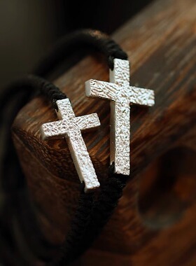 日暮里男女足银手工十字架手绳