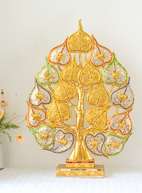 泰国木雕工艺品东南亚风格客厅桌面酒柜金菩提叶摆件家居装饰摆设