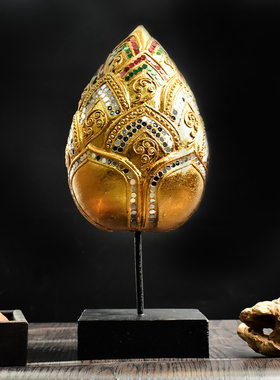 泰国工艺品木雕金箔莲花禅意摆件东南亚家居客厅电视柜桌面装饰品